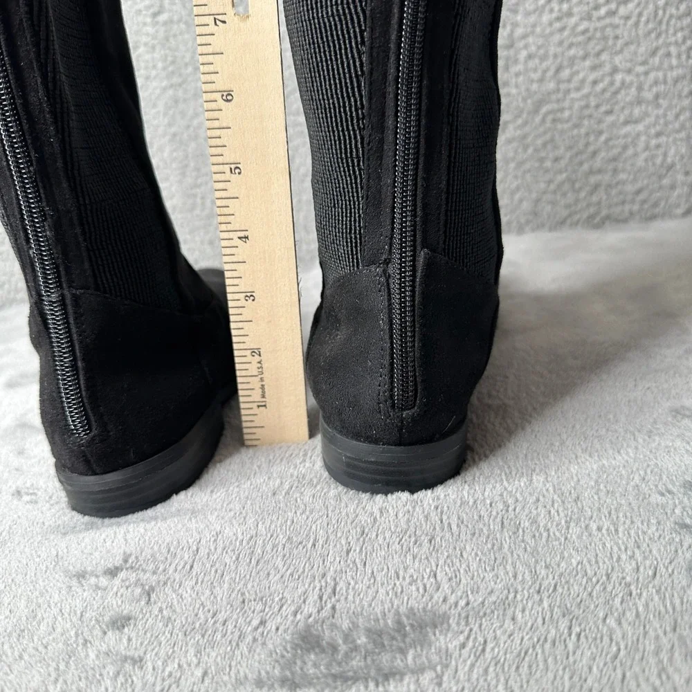Kenneth Cole Reaction WES Stretch Back‎ Black Knee Boots Womens 6.5M Flat Zip